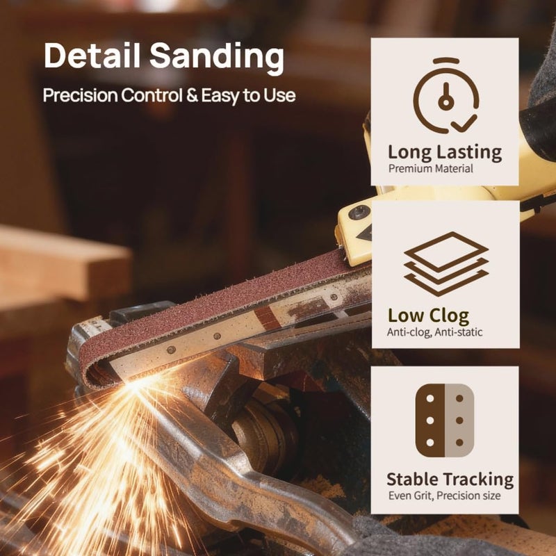 KTHUA 1/2x18 Inch Sanding Belts: 60 Pack 80–400 Grit — Precision Butt Joint & Resin-Over-Resin — Stable Tracking for Knife Making Detail Work — Fits 1/2 x 18 Belt Sanders - Image 3
